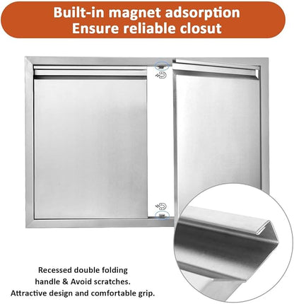 JIE JIN BBQ Access Door 31" W X 24" H Outdoor Kitchen Doors Double Doors Thickened 304 Stainless Steel Outdoor Kitchen Accessories Door for Indoor/Outdoor Kitchen Outdoor Cabinet BBQ Island