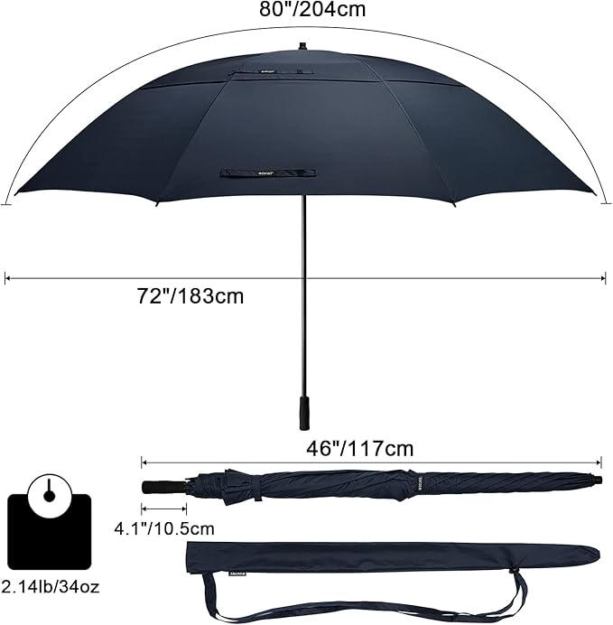 G4Free 80 Inch Golf Umbrella Extra Large Umbrella Double Canopy Windproof | Heavy Duty Oversized, Waterproof Stick Umbrella for Rain UV Protection, Fits 6-8 people for Doorman/Family/Patio