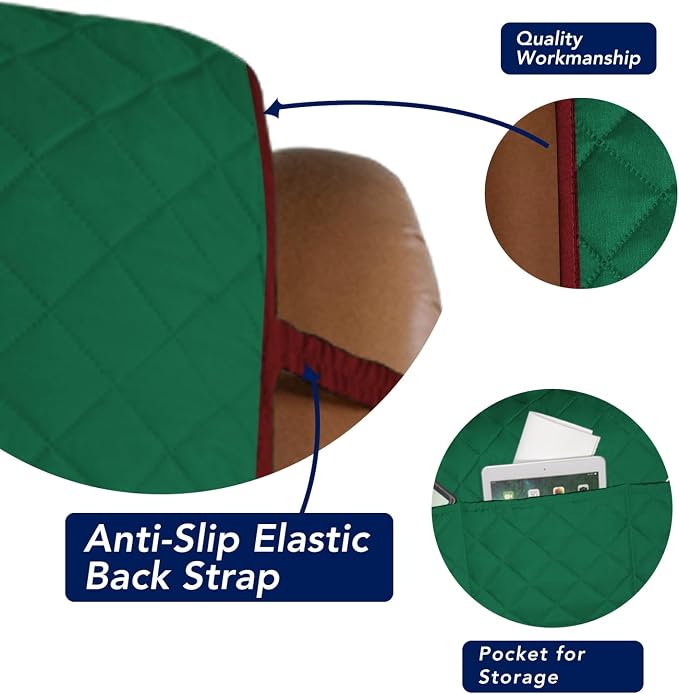 PureFit Reversible Recliner Chair Covers Couch Covers for Dogs, 28 in | Green/Red, Water Resistant Couch Protector, Washable Pet Couch Cover with Non Slip and Elastic Straps For Kids