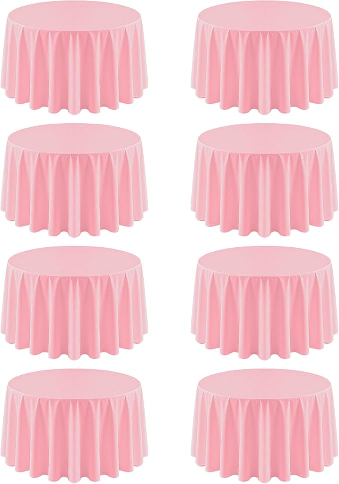 8 Pack Pink Round Tablecloth 120 Inch | For 4Ft-7Ft Round Table, Wrinkle Resistant Table Cloth, Washable Polyester Fabric, For Wedding Party Banquet Buffet Camping