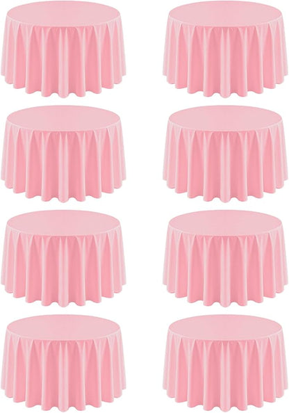 8 Pack Pink Round Tablecloth 120 Inch | For 4Ft-7Ft Round Table, Wrinkle Resistant Table Cloth, Washable Polyester Fabric, For Wedding Party Banquet Buffet Camping