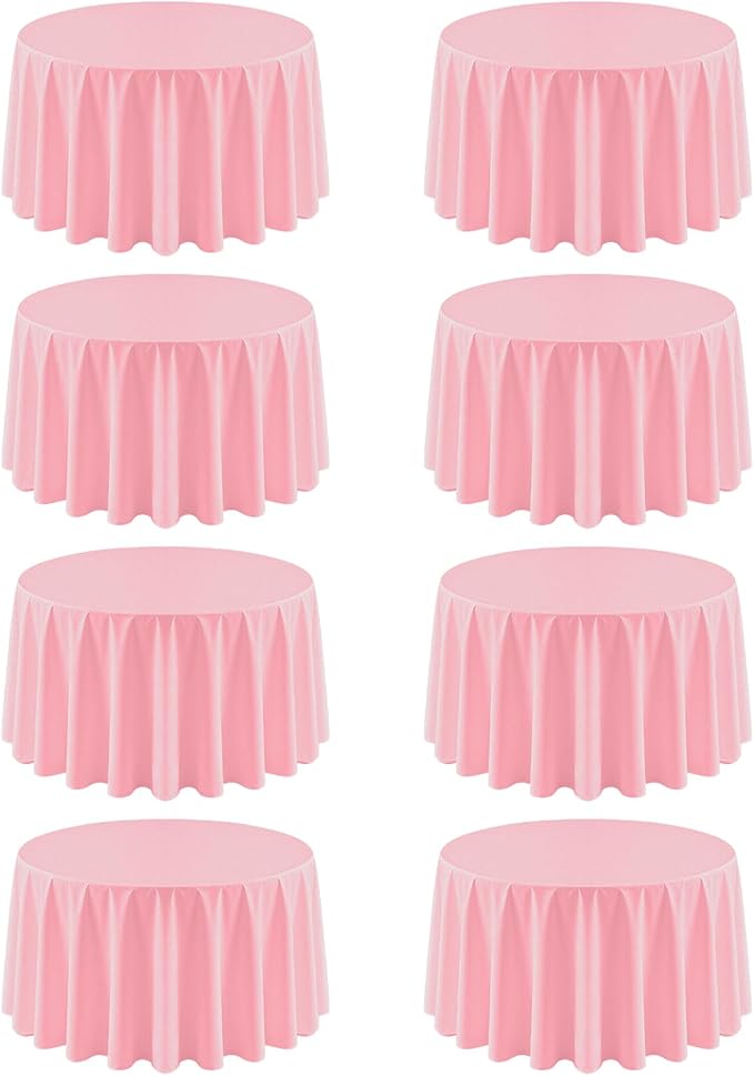 8 Pack Pink Round Tablecloth 90 Inch | For 3Ft-5Ft Round Table, Wrinkle Resistant Table Cloth, Washable Polyester Fabric, For Wedding Party Banquet Buffet Camping