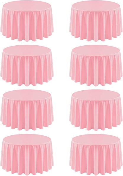 8 Pack Pink Round Tablecloth 90 Inch | For 3Ft-5Ft Round Table, Wrinkle Resistant Table Cloth, Washable Polyester Fabric, For Wedding Party Banquet Buffet Camping