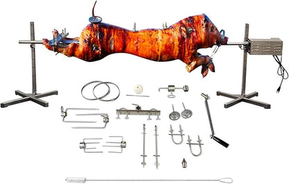 SPITJACK XB125C Pig, Whole Hog, Lamb BBQ Spit Roaster Rotisserie Kit. Electric 120W Motor, 72 Inch Spit Rod, All Stainless Trussing Hardware, Accessories for Portable Charcoal Barbecue, Outdoor Fire