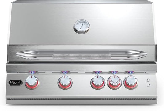 Hygrill Premium XTR 32-Inch Built In Grill, Stainless Steel 4-Burner Grill Head for Outdoor Kitchen with Rear Infrared Burner and LED Lights, Natural Gas
