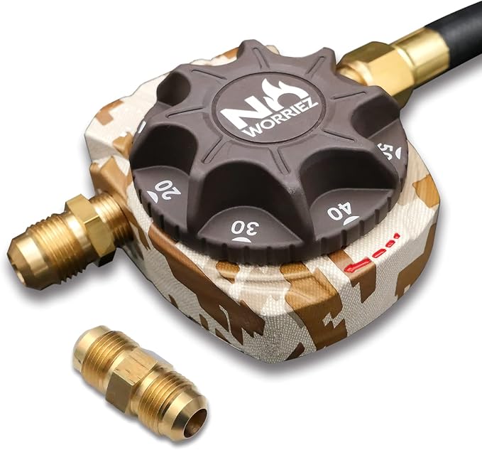 NO WORRIEZ Safety Auto Shut-Off Gas Timer for Propane & Natural Gas | Outdoor Grill, Fire Pit, Pizza Oven | – 100,000 BTU w/ 1/2" Flared Connector & Hose & Flare Male Adapter, Patent Pending | 100,000 BTU, Fits Outdoor Grill, Fire Pit, Pizza Oven, BBQ,...