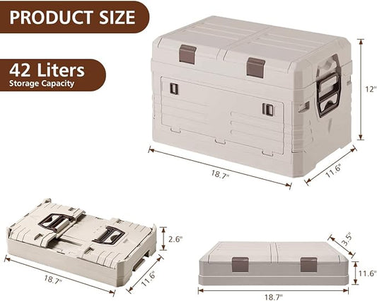 Collapsible Folding Storage Bin with 2 Compartments, 42L Side Opening Organizer for Car Trunk, Picnic, Fishing, Office