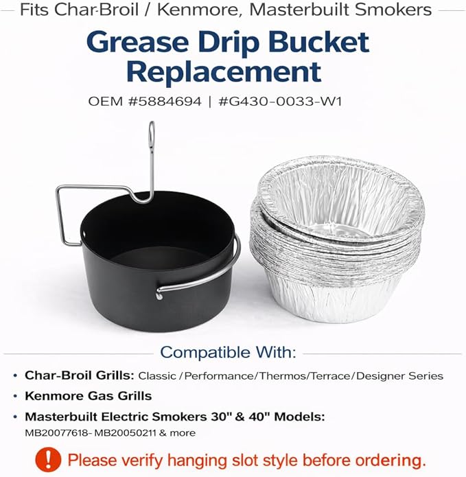 Grill Grease Cup with Clip for Char-Broil & Kenmore Grill Grease Tray Replacement - 15Pack Aluminum Foil Liners, Fits Masterbuilt 30"/40" Smokers Drip Pan Replacement Parts
