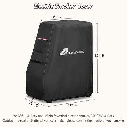 990025 Heavy Duty 600D Waterproof Electric Smoker Cover with Zipper for BS611 4-Rack Natural Draft Vertical Electric Smoker/BTDS76P 4-Rack Natrual Draft Digital Vertical Smoker
