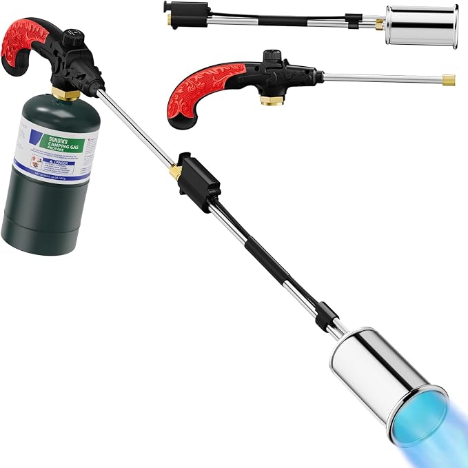 Sondiko Big Flame Propane Torch Head Kit, Weed Torch, Heavy Duty Blow Torch Detachable Propane Weed Torch with High Output for Garden Stumps Wood Ice Snow Roofing(Black & Red)