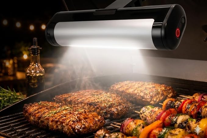 BBQ Grill Light for Outdoor Grill, 200 Lumen LED Clamp Light, Black | LED BBQ Grill Light with 200 Lumens, Clamp Mount and Adjustable Pivot for Outdoor Grilling