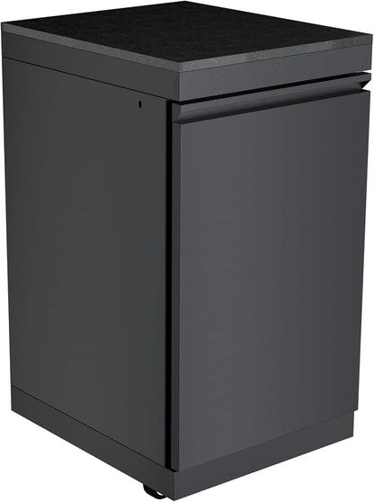 Outdoor Kitchen Storage Cabinet, 304 Stainless Steel BBQ Island Module with Granite Countertop, Reversible Door, Locking Casters, Ventilated Interior for Patio Grill Accessories Organization (Black)
