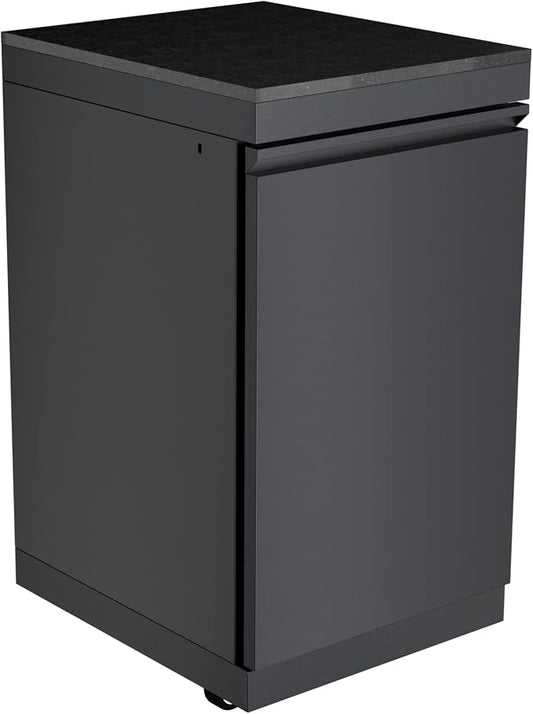 Outdoor Kitchen Storage Cabinet, 304 Stainless Steel BBQ Island Module with Granite Countertop, Reversible Door, Locking Casters, Ventilated Interior for Patio Grill Accessories Organization (Black)