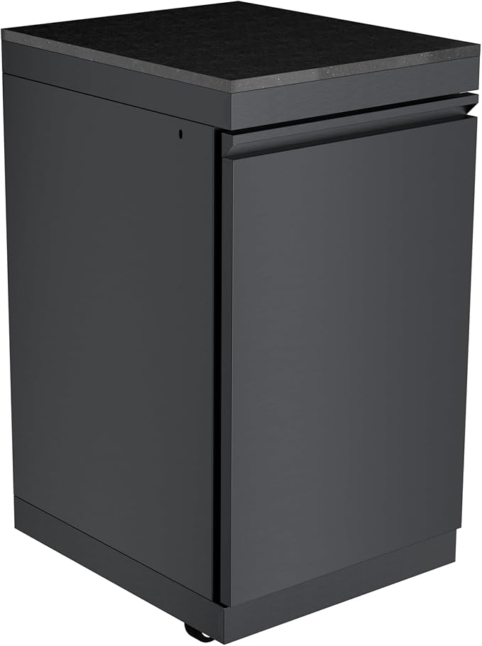 Outdoor Kitchen Storage Cabinet 304 Marine Grade Stainless Steel Modular BBQ Island with Granite Countertop, Reversible Door, Locking Wheels, Ventilated Interior for Patio Grill Accessories (Black)