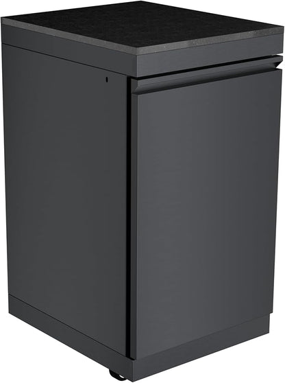 Stainless Steel Outdoor Kitchen Storage Cabinet with Granite Countertop, Modular BBQ Island Drawer Alternative, Reversible Door, Locking Caster Wheels for Patio Grill Station Appliance Prep (Black)