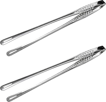 18/8 Stainless Steel Korean BBQ Tongs 11 Inch, 2 PCS Long Thin Grill Tongs, Precision Food Tongs for Cooking, Serving, Charcuterie, Appetizer, Fruit, Kitchen Utensils