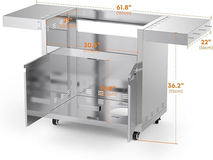 Stainless Steel Grill Cart for Hygrill 4-Burner Built-In Gas Grill, Outdoor Kitchen Island with Foldable Side Shelves and Storage Cabinet