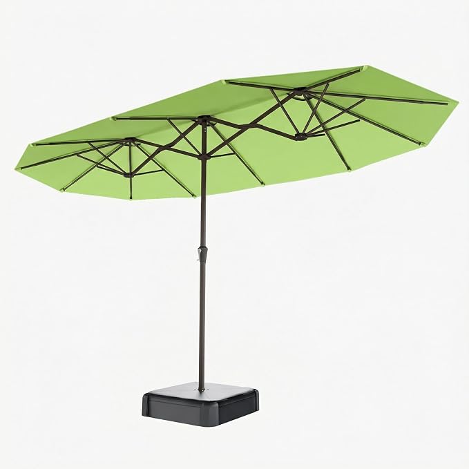 15FT Double Sided Patio Umbrella with Base Included Large Outdoor Market Umbrella with Crank Handle, UV Resistant Canopy, Sturdy Frame for Garden, Poolside, Deck, Apple Green
