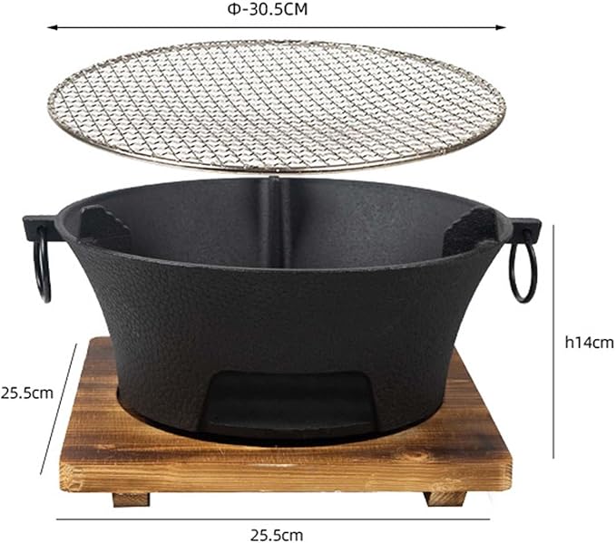 Charcoal Grill Round Firepit Bowl with Grill Grid Furnace Fireplace Wood Burning Camp Stove for BBQ Outside Cooking Hiking Picnic (L)