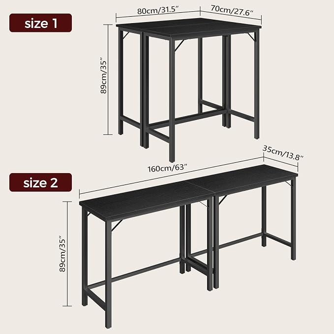 MAHANCRIS Narrow Bar Table, 63-Inch Pub Table for Dining Room, Counter Bar Tables with Sturdy Metal Frame, Connectable Bar Table, Multifunctional Console Table, Black BTBK1601