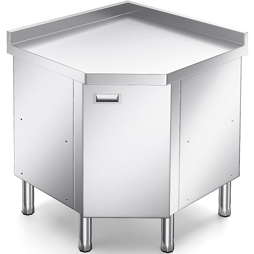 ZZV Corner Stainless Steel Table with Cabinet for Prep & Work Heavy Duty Work Table Commercial Stainless Steel Kitchen Cabinet for Restaurant Hotel Cafe Workshop Garage