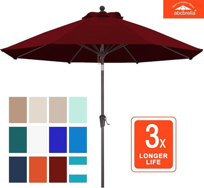 ABCCANOPY OLEFIN® 5-Year No Fading 9FT Outdoor Patio Umbrella(Dark Red) | Fade & UV Resistant Fabric,8 Fiberglass Ribs，Wind Vent，Crank Lift & Tilt,Outdoor Table Umbrella for Deck,Backyard,Yard