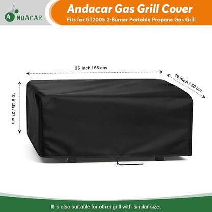 Grill Cover for Royal Gourmet GT2005 2-Burner Propane Gas Grill | Outdoor Gas Grill Cover Waterproof Tabletop Grill Covers - 26" L×19" W×10" H, Black