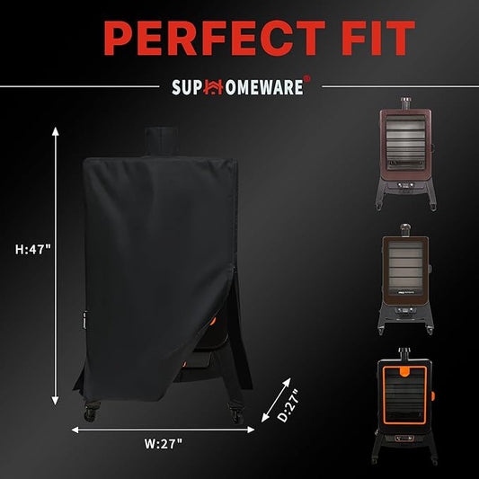 Suphomeware Ventical Pellet Smoker Cover for Pit Boss 4/5 Series，PBV4PS1，PBV5PW1，PBV4PS2, 600D Black Waterproof Grill Cover with Speacial Zipper Design.