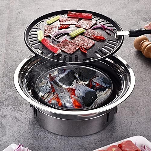 Stainless Steel Charcoal Barbecue Grill Korean Non-stick Barbecue Grills Portable Outdoor Bbq Grill Round Carbon Barbecue Stove(D)