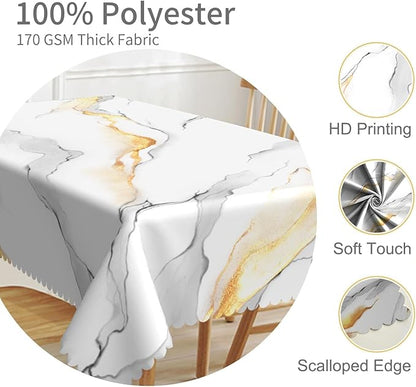 70x120inches White Gold Marble Tablecloth Rectangle Marble Texture Table Cloth Waterproof and Stain Resistant Fabric Table Cover for Kitchen Dinning Home Decor Indoor Outdoor Party Supplies