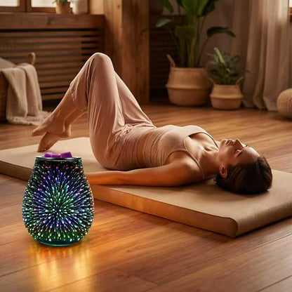 Inrorans Glass Electric Wax Melt Warmer Oil Burner with Stable Heating PTC Reusable Silicone Tray 7 Colorful Changing Led Light Night Light Scent Warmer for Home Fragrance Warmers-Fireworks Timer