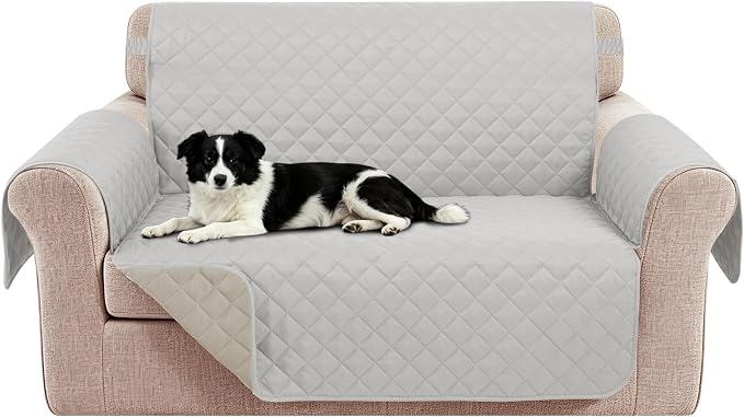 Reversible 45" Small Loveseat Sofa Covers, Light Grey/Beige | Loveseat Covers for Dogs Water Repellent, Friendly Furniture Protector with Elastic Straps for Living Room