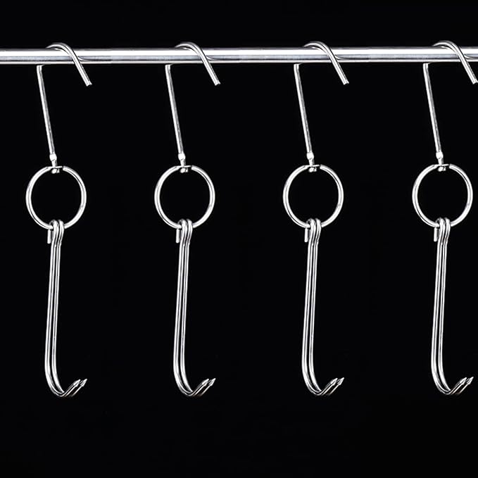 4 Pcs Stainless Steel Meat Hooks with Double Hook Poultry Roast Duck Bacon Hanging Hook Grill Hanger for Drying, Cooking, BBQ, S-9.6 ”,Cooking Utensils, Namely, Grills