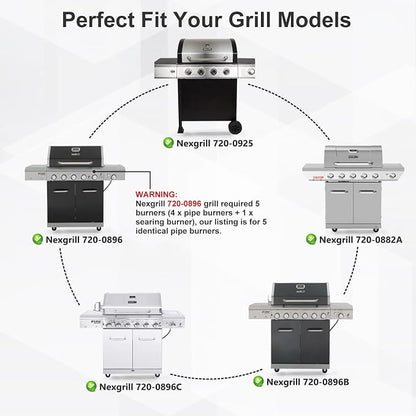 Hiorucet Grill Parts for Nexgrill 5 Burner 720-0882A, 720-0896, 730-0896, Stainless Steel Heat Plates Shields Covers, Burner Tubes, Igniters for Nexgrill 720-0882A Evolution Infrared Plus 5-Burner.