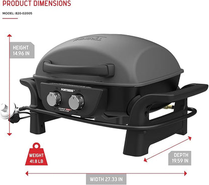 Nexgrill Fortess 2-Burner Portable Gas Grill & Griddle Combo with 263 SQ In Cooking Space, Easy Lift Handles, 13,500 BTU, 2-in-1 Small Tabletop Grill for Camping, Outdoor Cooking, and More - 820-02005