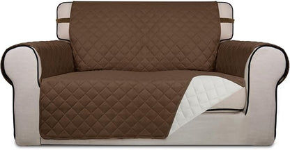 PureFit Reversible Quilted Couch Covers for Dogs Loveseat Sofa Cover 46.5” | Coffee/Ivory, Water Resistant Couch Protector, Washable Pet Couch Cover with Non Slip and Elastic Straps For Kids