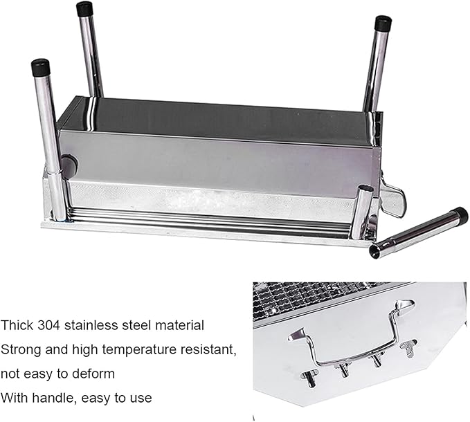 Charcoal Grill Small Stainless Steel BBQ Grill Camping Table Top Grill Portable Foldable Charcoal Grill for Outdoor Camping Cooking, 15.7 x 11.0 x 4.3 Inch Camping Grill