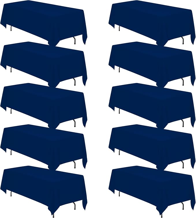 BRILLMAX 10 Pack Navy Blue Tablecloth 70x120 Inch for 6-8ft Rectangle Table | 150 GSM Polyester Fabric, Universal Fit, Water, Stain & Wrinkle Resistant Cloth Cover for Wedding Reception Banquet Party