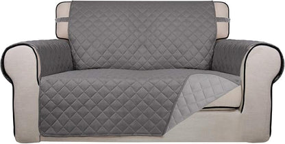 PureFit Reversible Quilted Couch Covers for Dogs Loveseat Sofa Cover 46.5” | Gray/Light Gray, Water Resistant Couch Protector, Washable Pet Couch Cover with Non Slip and Elastic Straps For Kids