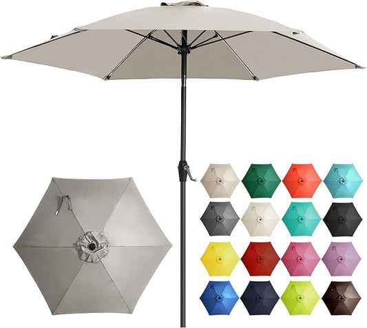 Ayge 7.5FT Large Outdoor Patio Umbrella Market Table Umbrella-UV Resistant,Easy Push Button Tilt and Crank, 6 Sturdy Fiberglass Ribs Heavy-Duty Pool Umbrella for Deck,Backyard,Garden,Yard,Light Grey