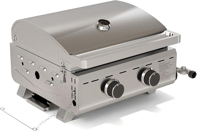 Electactic 20,000 BTUs Portable Tabletop Gas Grill, 2-Burner Propane Grill with 251 Sq.in Cooking Area, Stainless Steel BBQ Grill with Foldable Legs, Easy Assemble & Clean for Outoor/Patio/Camping