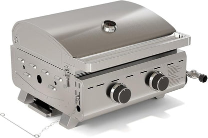 Electactic 20,000 BTUs Portable Tabletop Gas Grill, 2-Burner Propane Grill with 251 Sq.in Cooking Area, Stainless Steel BBQ Grill with Foldable Legs, Easy Assemble & Clean for Outoor/Patio/Camping