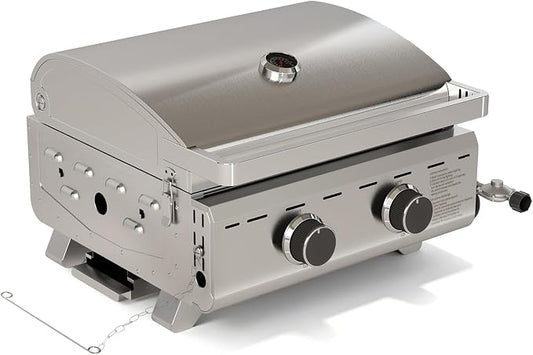 Electactic 20,000 BTUs Portable Tabletop Gas Grill, 2-Burner Propane Grill with 251 Sq.in Cooking Area, Stainless Steel BBQ Grill with Foldable Legs, Easy Assemble & Clean for Outoor/Patio/Camping