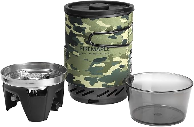Fire-Maple Fixed Star 1 Backpacking and Camping Stove System, Camo 18oz | 30% Faster Boil with HX Base, Piezo Ignition, Safe & Durable, All-in-One Pot, Compatible with Most Canisters, Portable