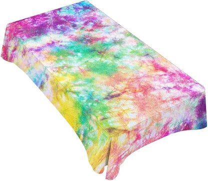 TKS MITLAN Tie Dye Tablecloth 52 x 70 Inch Rectangular Rainbow Splash Tie Dye Pattern Oblong Table Cloth Kitchen Table Decorations for Home Dinner Party