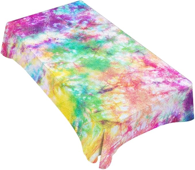 TKS MITLAN Tie Dye Tablecloth 60x84 Inch Rectangular Rainbow Splash Tie Dye Pattern Oblong Table Cloth Kitchen Table Decorations for Home Dinner Party