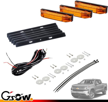 [Enhanced Visibility] [Upgraded Version] 3 PCS Super Bright Amber LED Center Grille Light for 2019/2020-up Chevrolet Silverado 1500 2500HD 3500HD, Position Amber Lens with Sturdy Mount Bracket