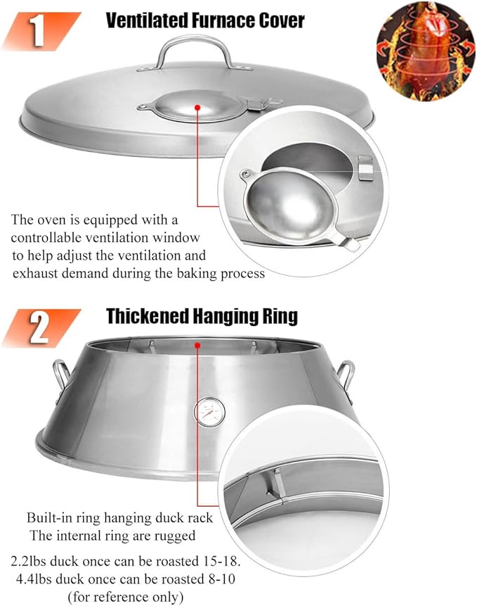 INTBUYING 3-Tier Charcoal Duck Roaster Oven 23.6" x 53" Stainless Steel Roasting Machine for Peking Duck BBQ Chicken Turkey Pig with Hooks & Pins for Commercial Home Use Roast Oven