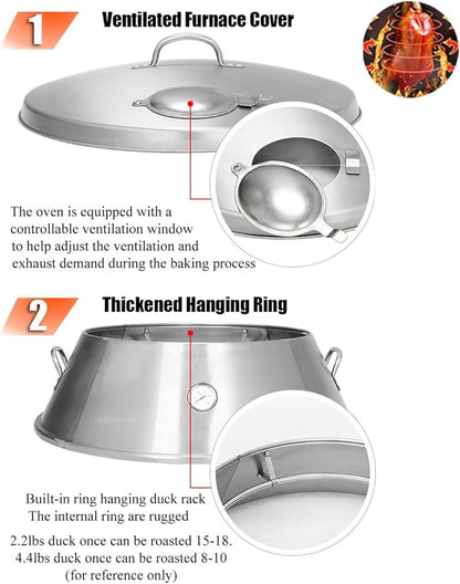 INTBUYING 3-Tier Charcoal Duck Roaster Oven 23.6" x 53" Stainless Steel Roasting Machine for Peking Duck BBQ Chicken Turkey Pig with Hooks & Pins for Commercial Home Use Roast Oven