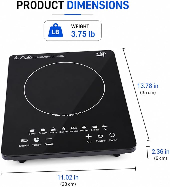 Portable Induction Cooktop, 110V Countertop Single Burner - 8 Power | 8 Power Settings, LCD Touch Control, 180-Min Timer, Preset Cooking, Compact Hot Plate for Kitchen, Dorm, RV